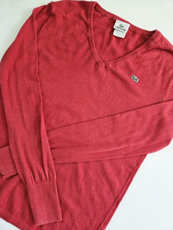 Lacoste Sweaters - Vintage Lacoste Women's Red V-Neck Long Sleeve Pullover Sweater 44